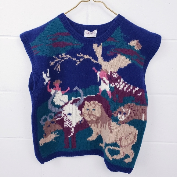 SKYR Sportswear Jackets & Blazers - Vintage 80s Retro Women's Knit Animal Graphic Sleeveless Sweater Vest Sz S/M